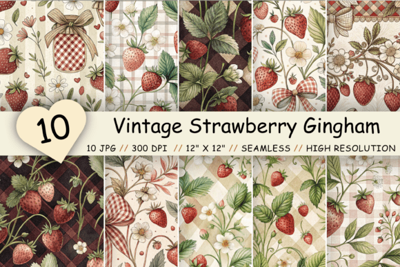 Download Vintage Strawberry Gingham Digital Paper - Gingham digital paper Collection