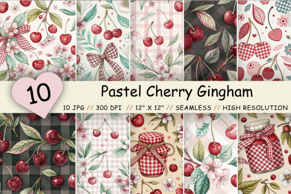 Download Pastel Cherry Gingham Digital Paper - Gingham digital paper Collection