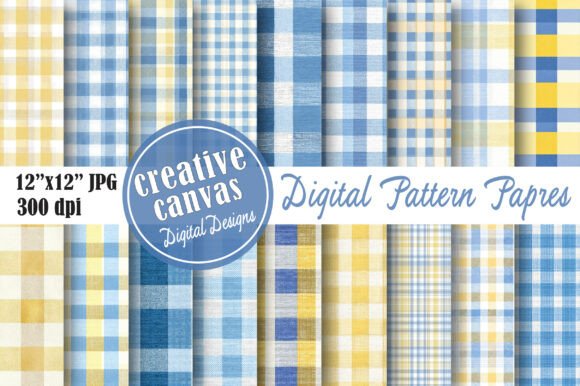 Download Blue Yellow Gingham Digital Paper Bundle - Gingham digital paper Collection