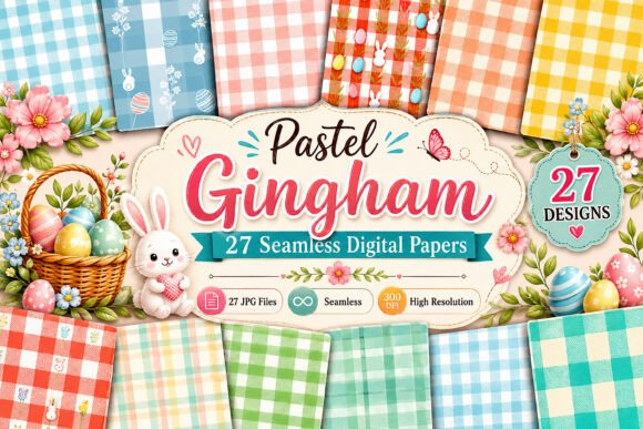 Download Pastel Gingham Digital Paper Set - Gingham digital paper Collection